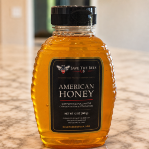 12 oz Save The Bees USA American Honey bottle from Texas beekeepers