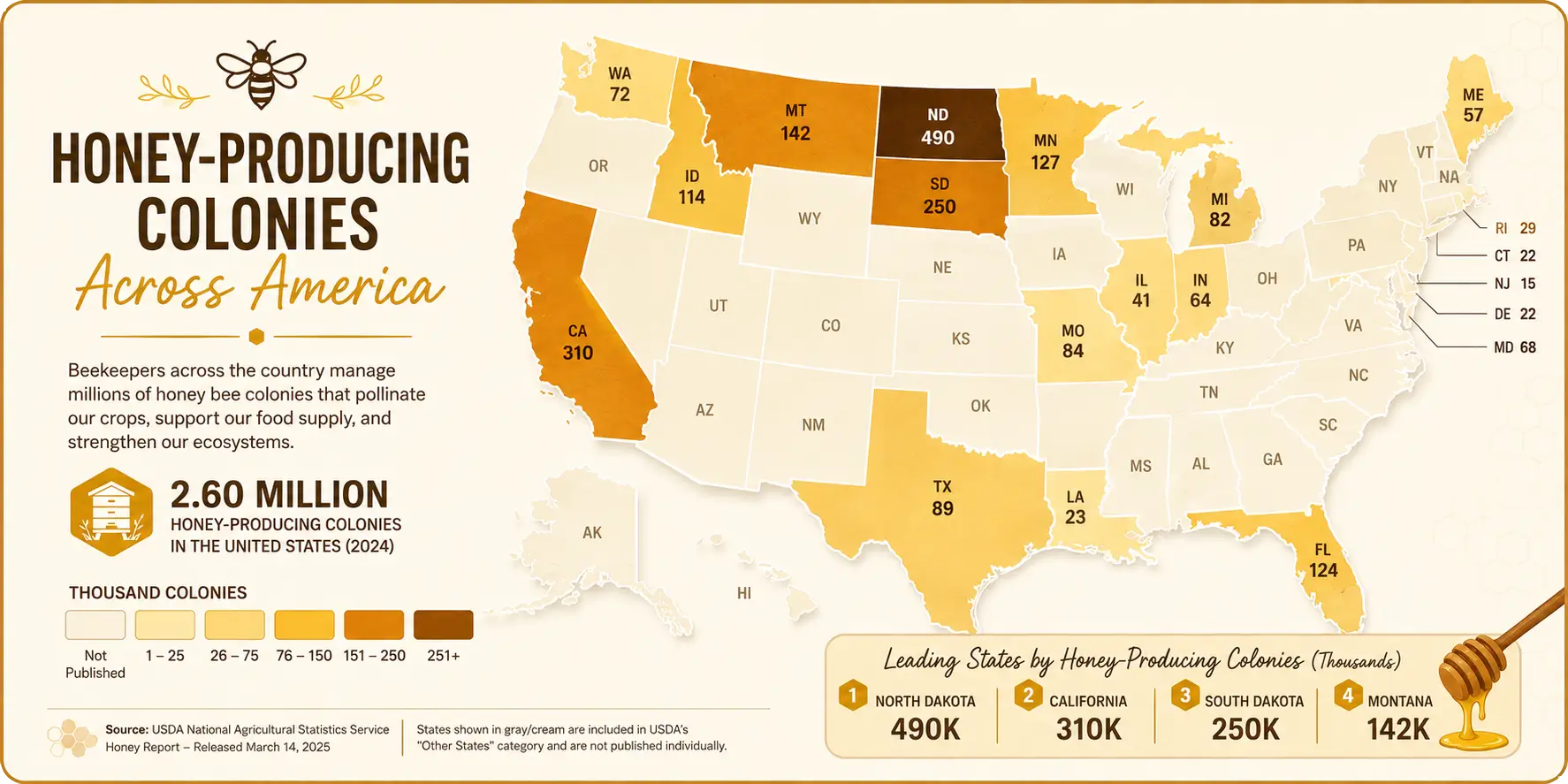 map of the united states of honey producing colonies